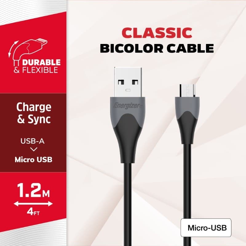 Energizer Classic - USB-A to Micro USB connecting cable 1.2m (Black) - 6