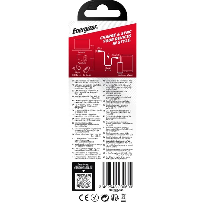 Energizer Classic - USB-A to Micro USB connecting cable 1.2m (Black) - 8