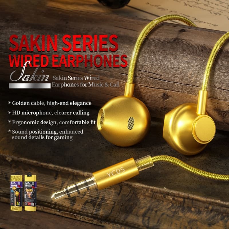 WEKOME YC05 Sakin Series - 3.5 mm jack wired headphones (Gold) - 2