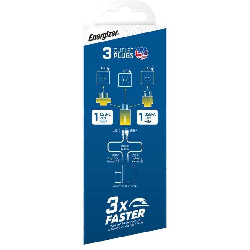 Energizer Ultimate - Multiplug EU / UK / US mains charger GaN 38W PD + QC3.0 (Silver) - 5