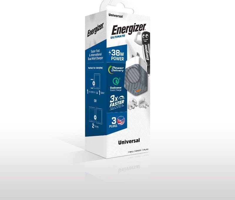Energizer Ultimate - Multiplug EU / UK / US mains charger GaN 38W PD + QC3.0 (Silver) - 6
