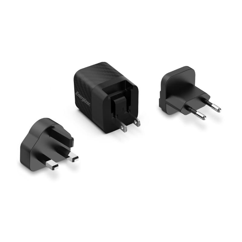 Energizer Ultimate - Multiplug EU / UK / US GaN 20W PD mains charger (Black) - 2