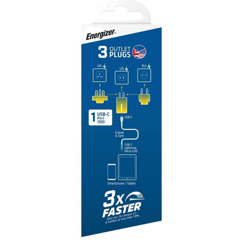 Energizer Ultimate - Multiplug EU / UK / US GaN 20W PD mains charger (Gold) - 6
