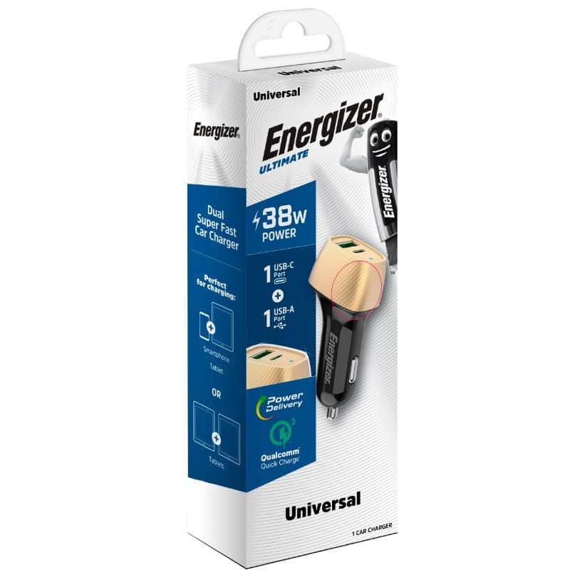 Energizer Ultimate - USB-C & USB-A 38W PD + QC3.0 car charger (Gold / Black) - 12
