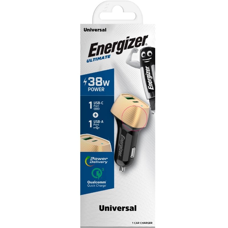 Energizer Ultimate - USB-C & USB-A 38W PD + QC3.0 car charger (Gold / Black) - 5