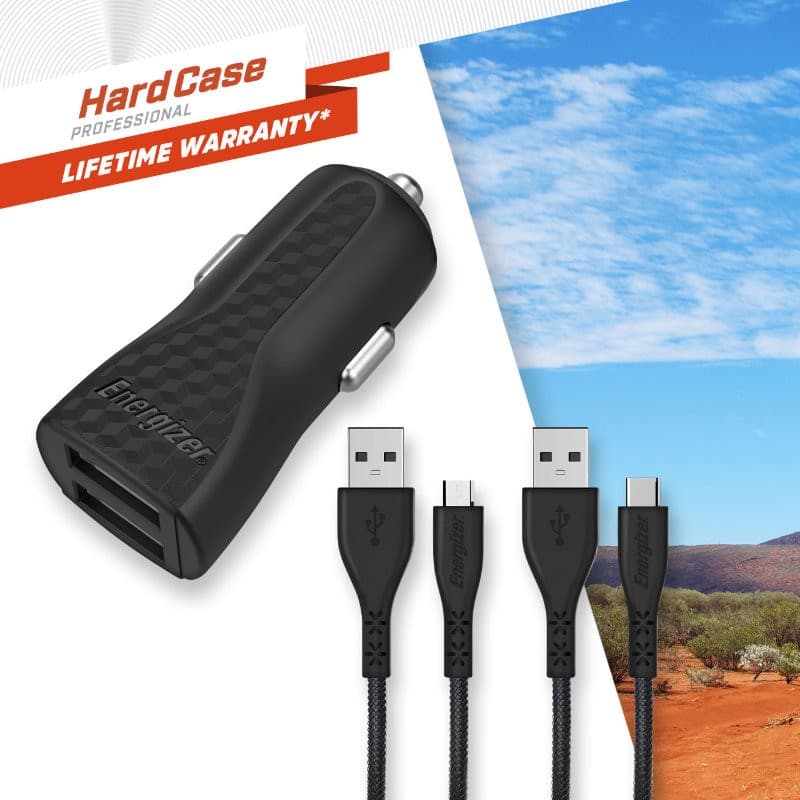 Energizer HardCase - Car charger 2x USB-A 2.4A + USB-C & Micro USB cable (Black) - 4
