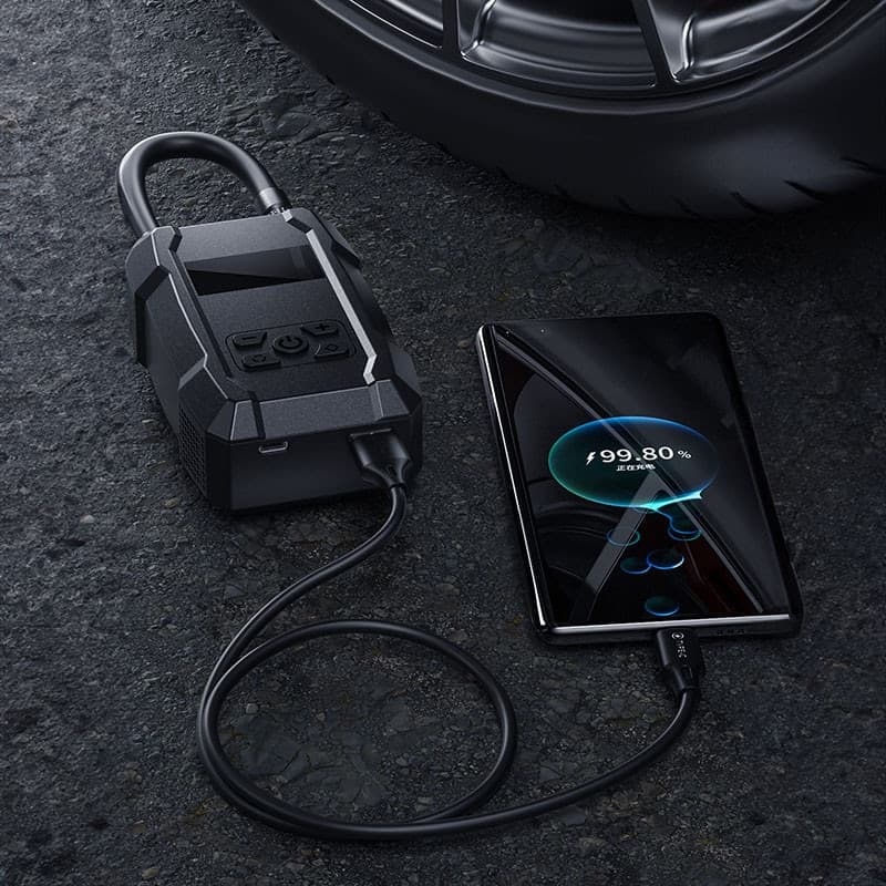 WEKOME Pi801 - Portable electric car pump + Power Bank 2000 mAh (Black) - 7
