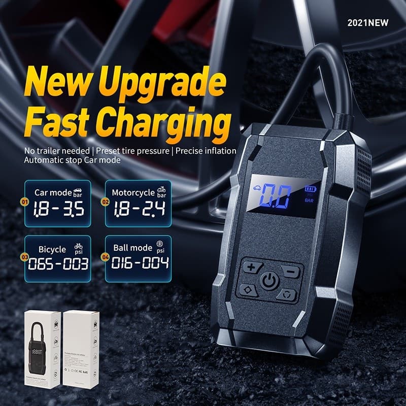 WEKOME Pi801 - Portable electric car pump + Power Bank 2000 mAh (Black) - 9