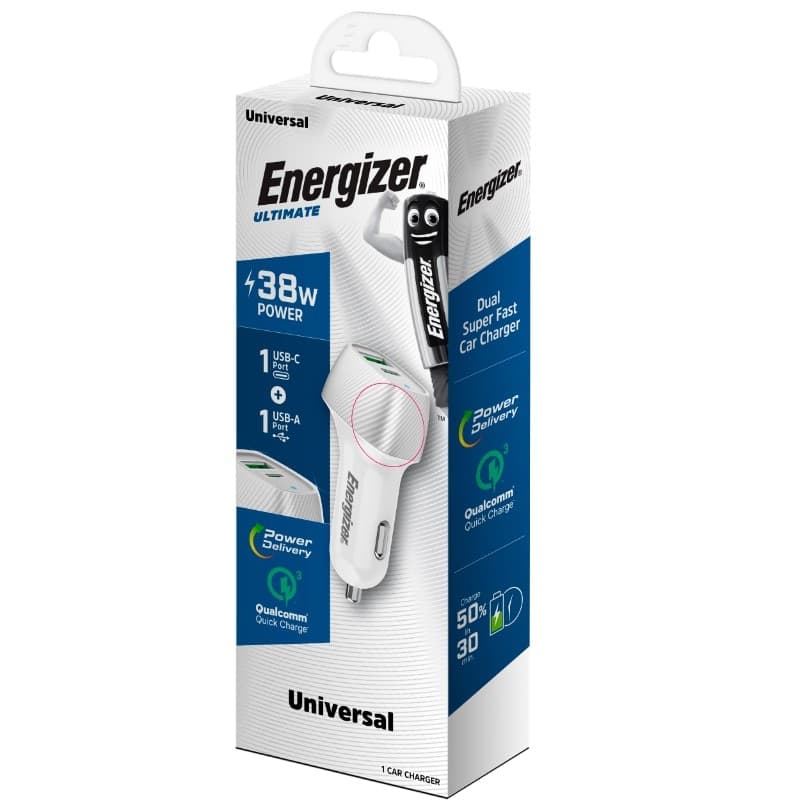 Energizer Ultimate - USB-C & USB-A 38W PD + QC3.0 car charger (White / Silver) - 13