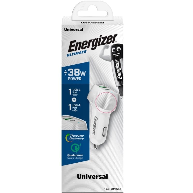 Energizer Ultimate - USB-C & USB-A 38W PD + QC3.0 car charger (White / Silver) - 14