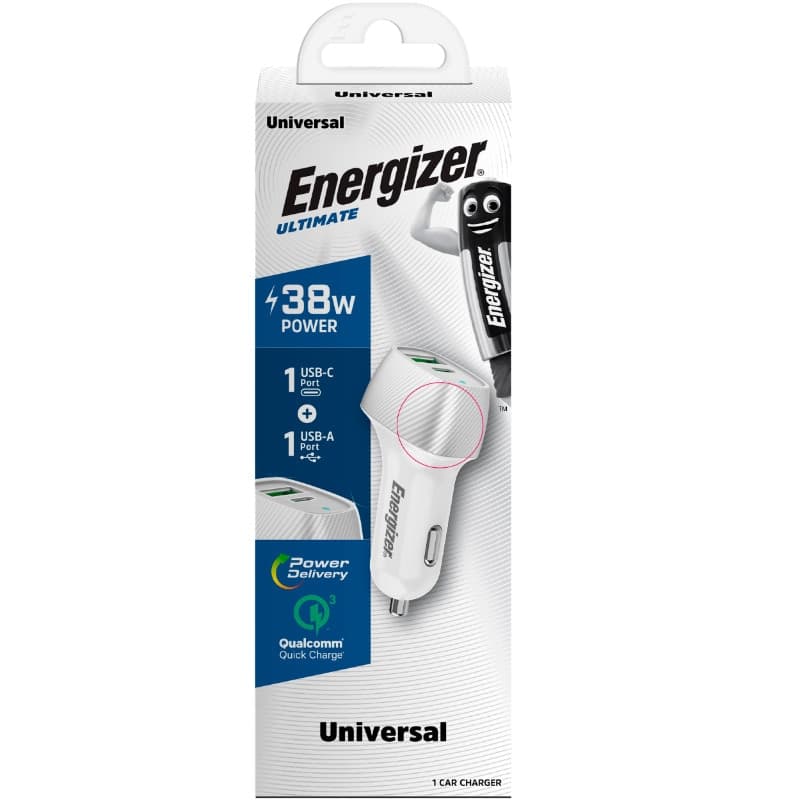 Energizer Ultimate - USB-C & USB-A 38W PD + QC3.0 car charger (White / Silver) - 6