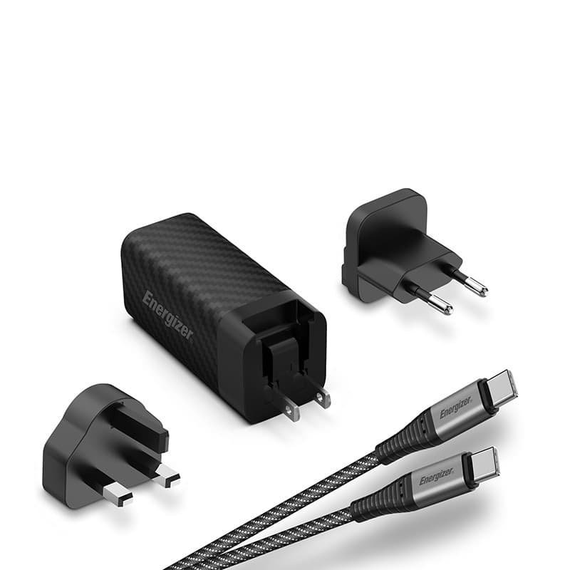 Energizer Ultimate - Multiplug EU / UK / US GaN USB-C & USB-A 65W PD mains charger + USB-C cable (Black) - 2