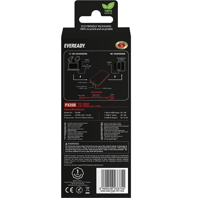 Eveready PX20B - Powerbank 20000 mAh 2x USB-A (Black) - 12