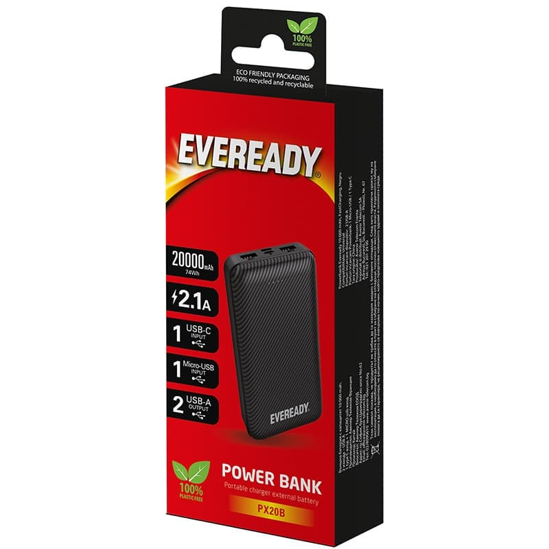 Eveready PX20B - Powerbank 20000 mAh 2x USB-A (Black) - 5