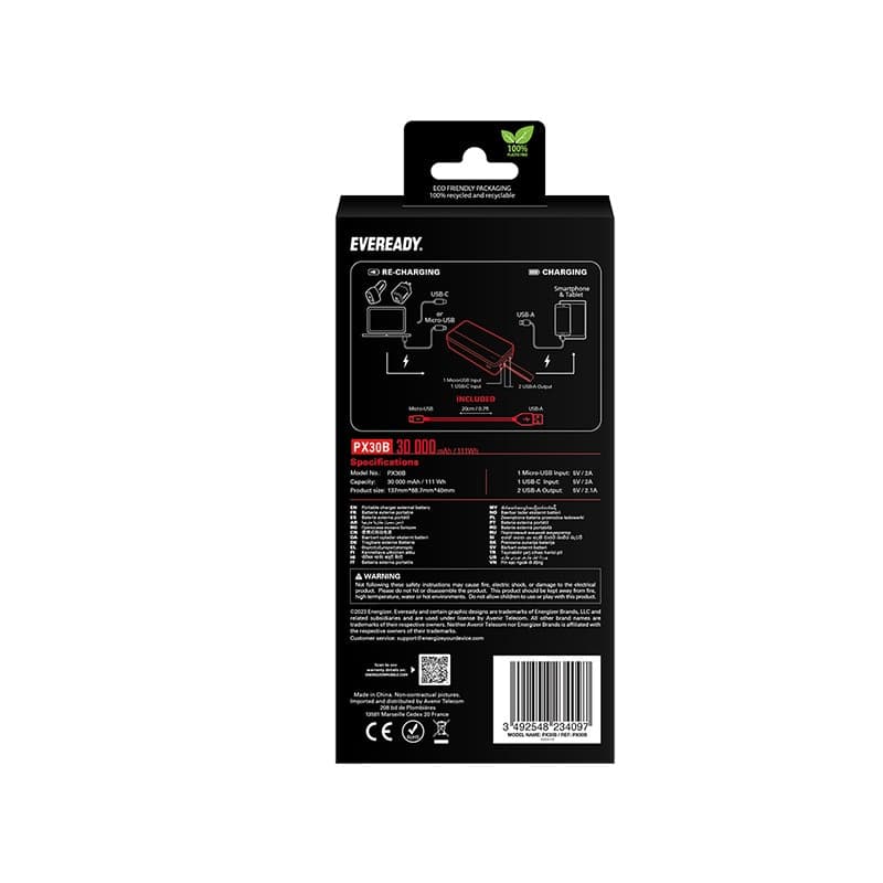 Eveready PX30B - Powerbank 30000 mAh 2x USB-A (Black) - 4