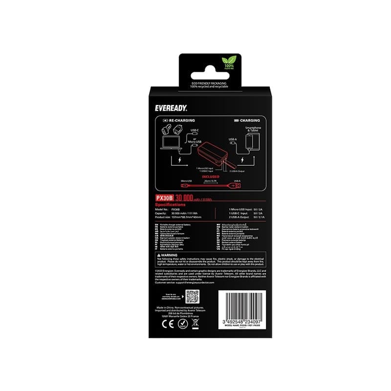 Eveready PX30B - Powerbank 30000 mAh 2x USB-A (Black) - 9