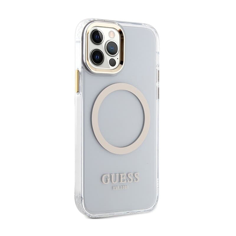 Guess Metal Outline MagSafe - Case for iPhone 12 / iPhone 12 Pro (Transparent / Gold) - 12