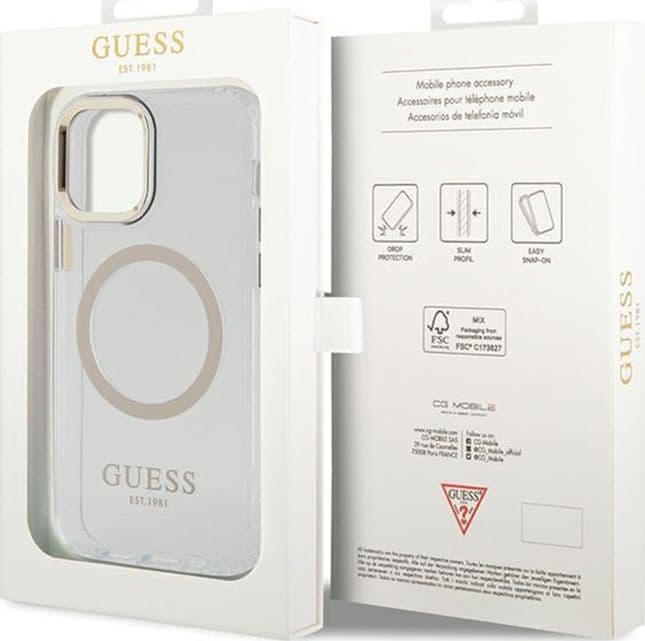 Guess Metal Outline MagSafe - Case for iPhone 12 / iPhone 12 Pro (Transparent / Gold) - 16