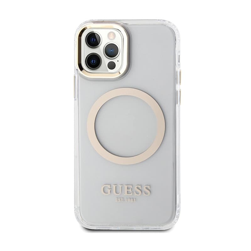 Guess Metal Outline MagSafe - Case for iPhone 12 / iPhone 12 Pro (Transparent / Gold) - 3