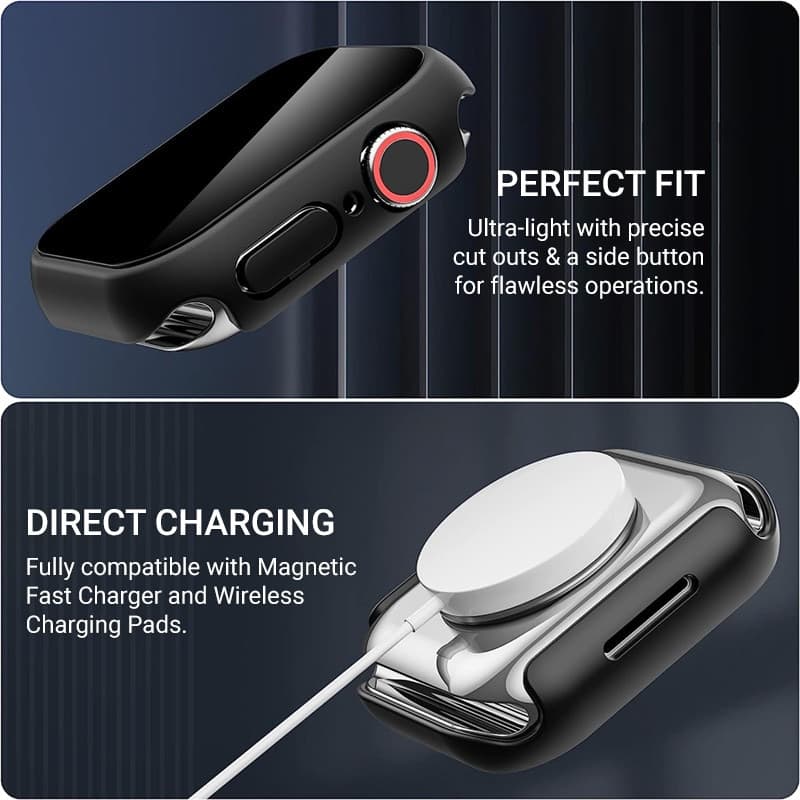 Crong Hybrid Watch Case - Cassa con vetro Apple Watch 41mm (Carbonio) - 3