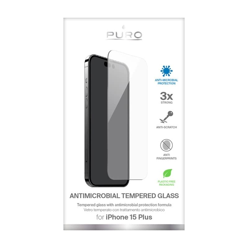 PURO Anti-Bacterial Tempered Glass - Tempered protective glass with antimicrobial protection for iPhone 15 Plus - 4
