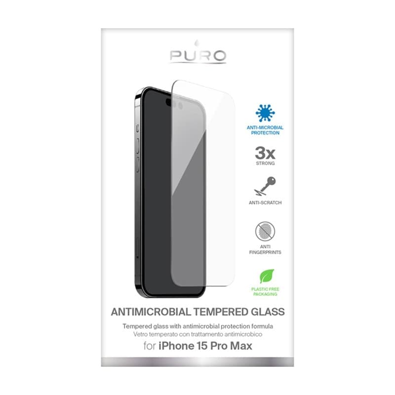 PURO Anti-Bacterial Tempered Glass - Tempered protective glass with anti-bacterial protection for iPhone 15 Pro Max - 4
