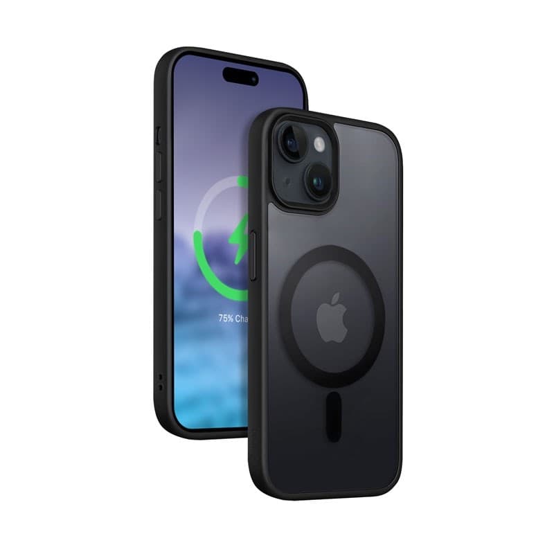 Crong Hybrid Frost MAG Cover - Custodia MagSafe per iPhone 15 Plus (Nero) - 5