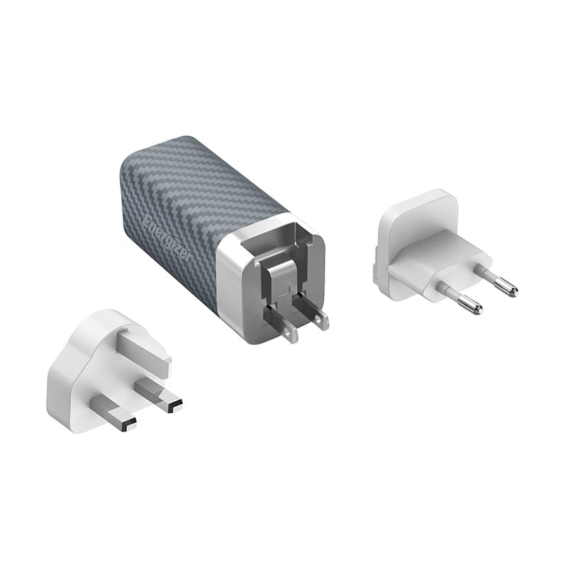 Energizer Ultimate - Multiplug EU / UK / US GaN USB-C & USB-A 65W PD mains charger (Silver) - 2