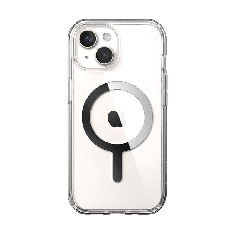 Speck Presidio Perfect-Clear MagSafe - Custodia per iPhone 16e / iPhone 15 / iPhone 14 / iPhone 13 (Trasparente / Finitura croma - 16