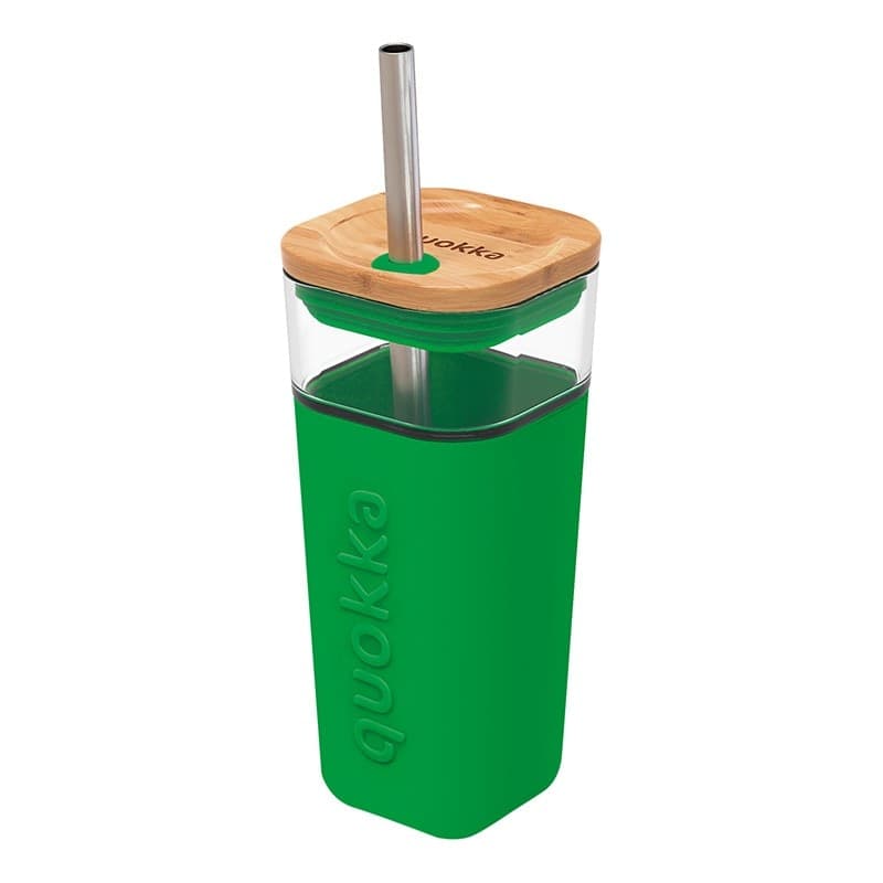Quokka Liquid Cube - Bicchiere in vetro da 540 ml con cannuccia in acciaio inossidabile (verde) - 4