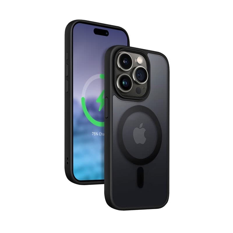 Crong Hybrid Frost MAG Cover - Custodia MagSafe per iPhone 15 Pro (Nero) - 6