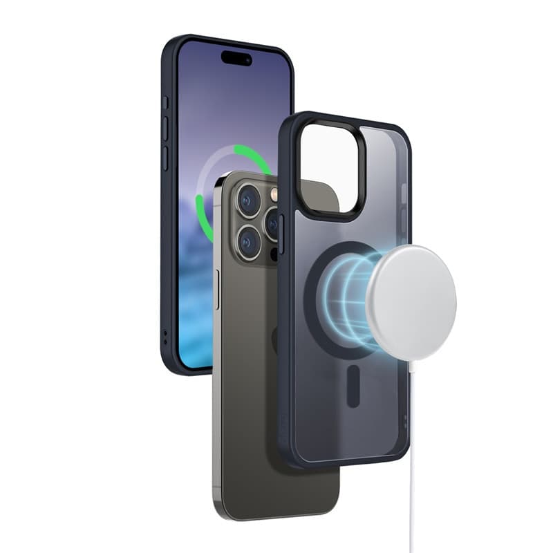 Crong Hybrid Frost MAG Cover - Custodia MagSafe per iPhone 15 Pro Max (blu navy) - 3