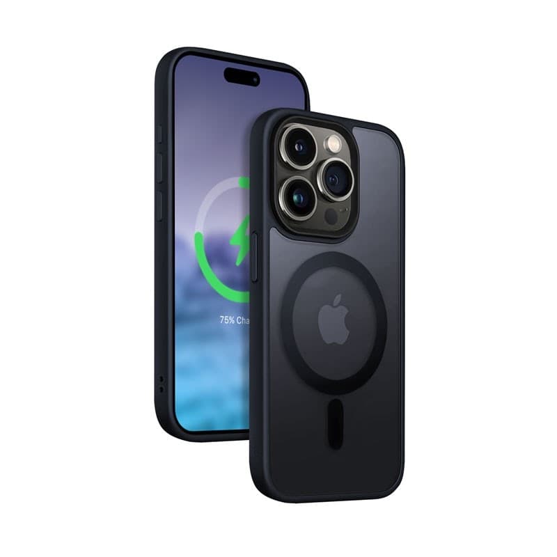 Crong Hybrid Frost MAG Cover - Custodia MagSafe per iPhone 15 Pro Max (blu navy) - 6