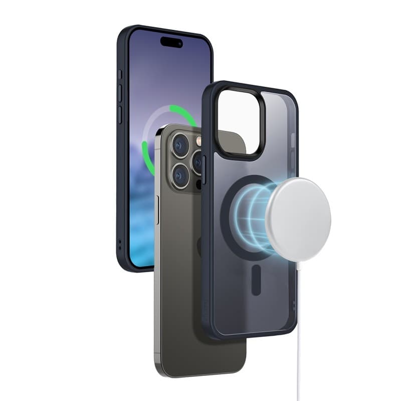 Crong Hybrid Frost MAG Cover - Custodia MagSafe per iPhone 15 Pro Max (blu navy) - 8