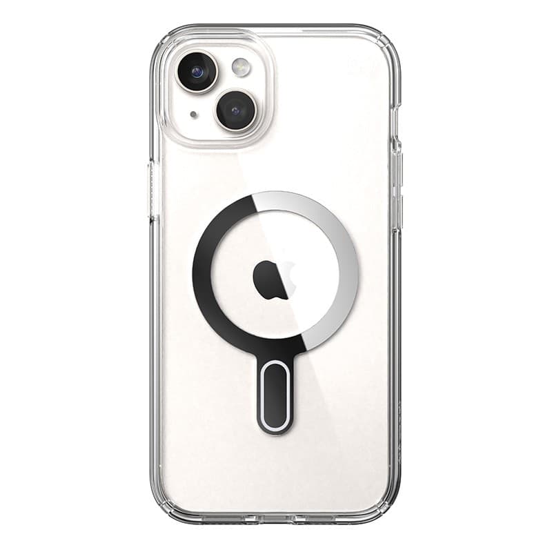 Speck Presidio Perfect-Clear ClickLock e Magsafe - Custodia per iPhone 15 Plus / iPhone 14 Plus (Trasparente / Finitura cromata - 19
