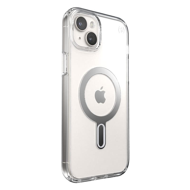 Speck Presidio Perfect-Clear ClickLock e Magsafe - Custodia per iPhone 15 Plus / iPhone 14 Plus (Trasparente / Finitura cromata - 7