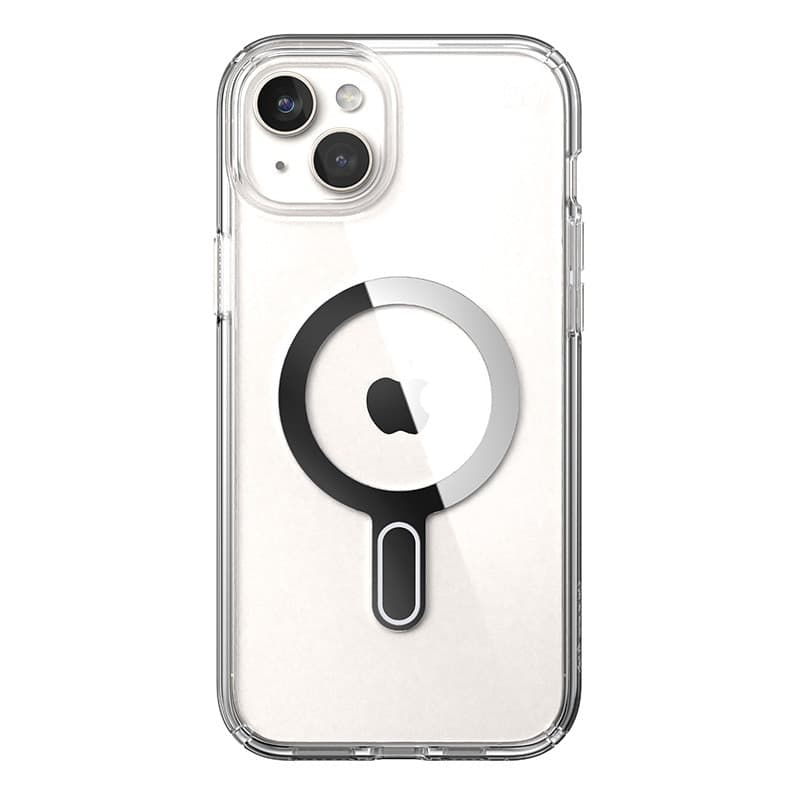 Speck Presidio Perfect-Clear ClickLock e Magsafe - Custodia per iPhone 15 Plus / iPhone 14 Plus (Trasparente / Finitura cromata - 9