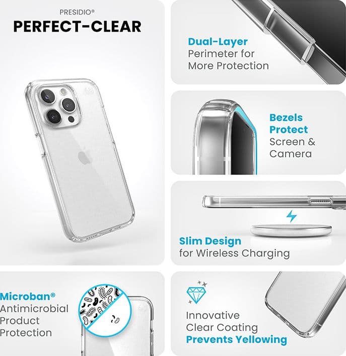 Speck Presidio Perfect-Clear - Custodia per iPhone 15 Pro (trasparente) - 10