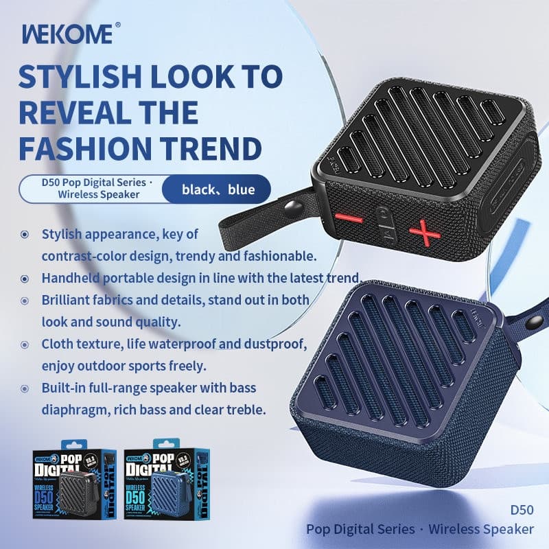 WEKOME D50 Pop Digital Series - Portable Wireless Bluetooth V5.2 Speaker (Black) - 3