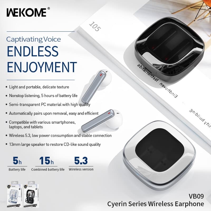 WEKOME VB09 Cyerin Series - Bluetooth wireless headphones V5.3 TWS with charging case (White) - 3