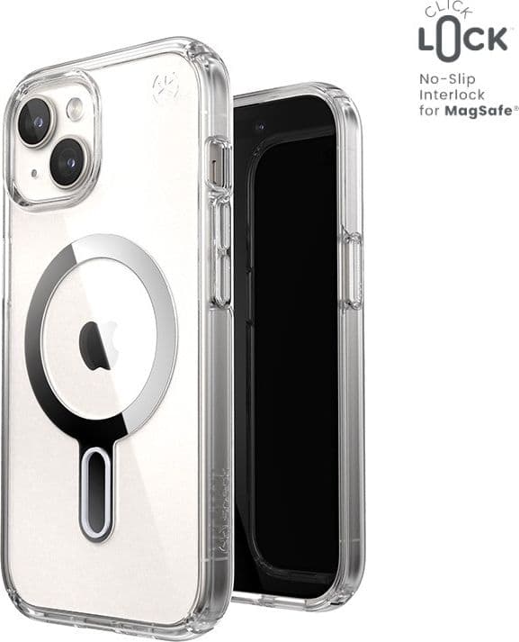 Speck Presidio Perfect-Clear ClickLock & MagSafe - Custodia per iPhone 16e / iPhone 15 / iPhone 14 / iPhone 13 (Trasparente / Fi - 11