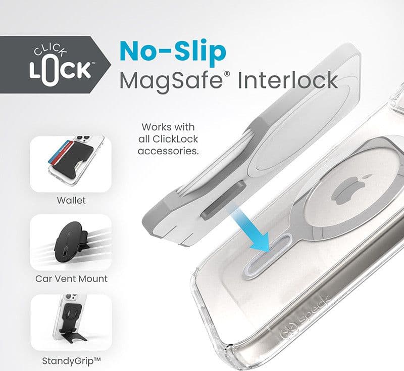 Speck Presidio Perfect-Clear ClickLock & MagSafe - Custodia per iPhone 16e / iPhone 15 / iPhone 14 / iPhone 13 (Trasparente / Fi - 3