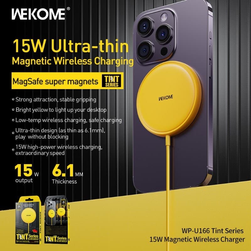 WEKOME WP-U166 Tint Series - MagSafe 15W Inductive Charger (Yellow) - 6