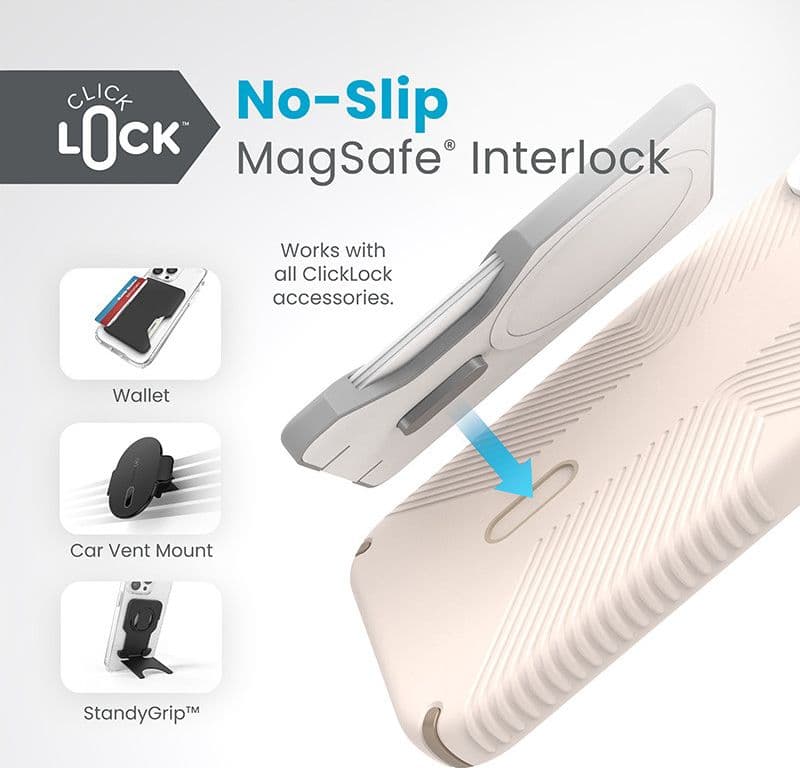 Speck Presidio2 Grip ClickLock e Magsafe - Custodia per iPhone 15 Plus / iPhone 14 Plus (Osso sbiancato / Oro antico / Marrone n - 2