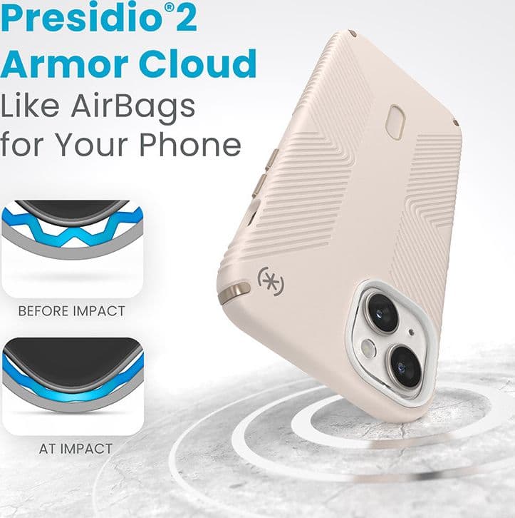 Speck Presidio2 Grip ClickLock e Magsafe - Custodia per iPhone 15 Plus / iPhone 14 Plus (Osso sbiancato / Oro antico / Marrone n - 3