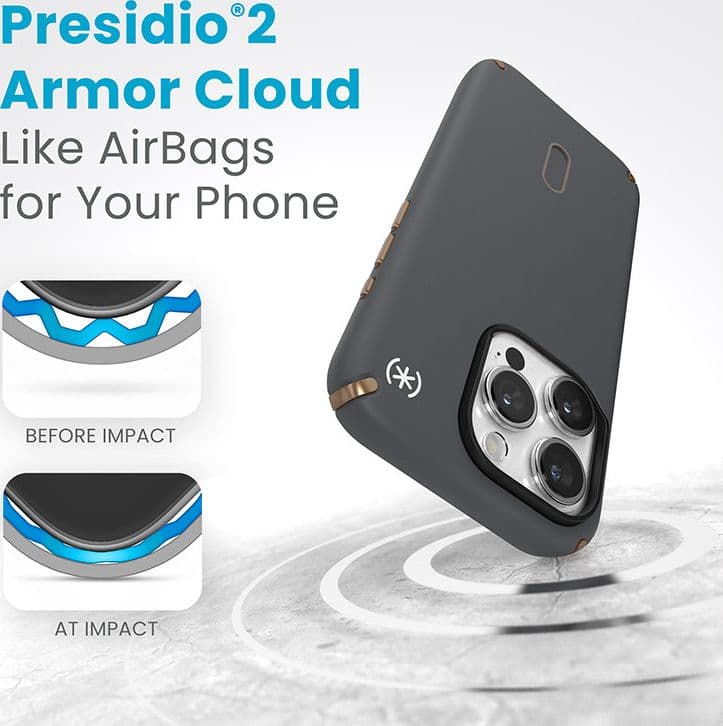 Speck Presidio2 Pro ClickLock e MagSafe - Custodia per iPhone 15 Pro (grigio antracite / bronzo freddo) - 4