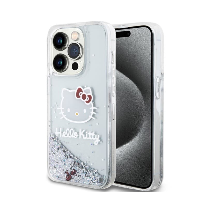 Hello Kitty Liquid Glitter Charms Kitty Head - iPhone 15 Pro Case (silver) - 9
