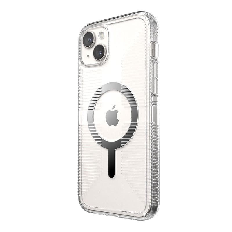 Speck Gemshell Grip + MagSafe - Custodia per iPhone 15 Plus / iPhone 14 Plus (finitura trasparente / cromata) - 2