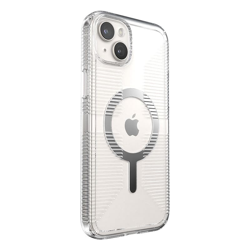 Speck Gemshell Grip + MagSafe - Custodia per iPhone 15 Plus / iPhone 14 Plus (finitura trasparente / cromata) - 3