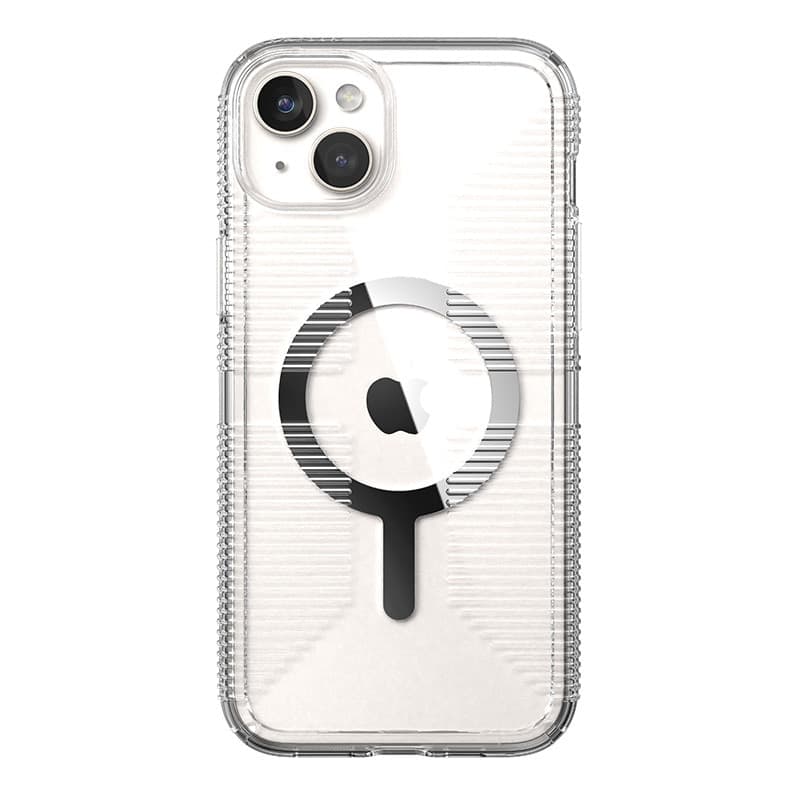 Speck Gemshell Grip + MagSafe - Custodia per iPhone 15 Plus / iPhone 14 Plus (finitura trasparente / cromata) - 9